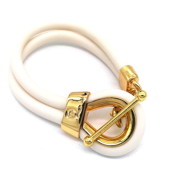 Alexander McQueen Double Layered White and Gold Rubber Corded Bracelet - Picture 1 of 6